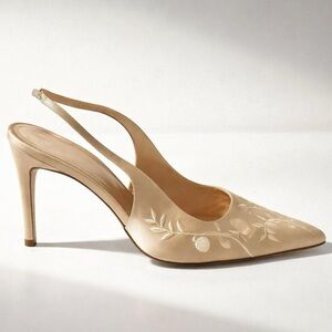 Richard Tyler Satin Brocade Slingback Heels, Ivory, GUC, 8 1/2”